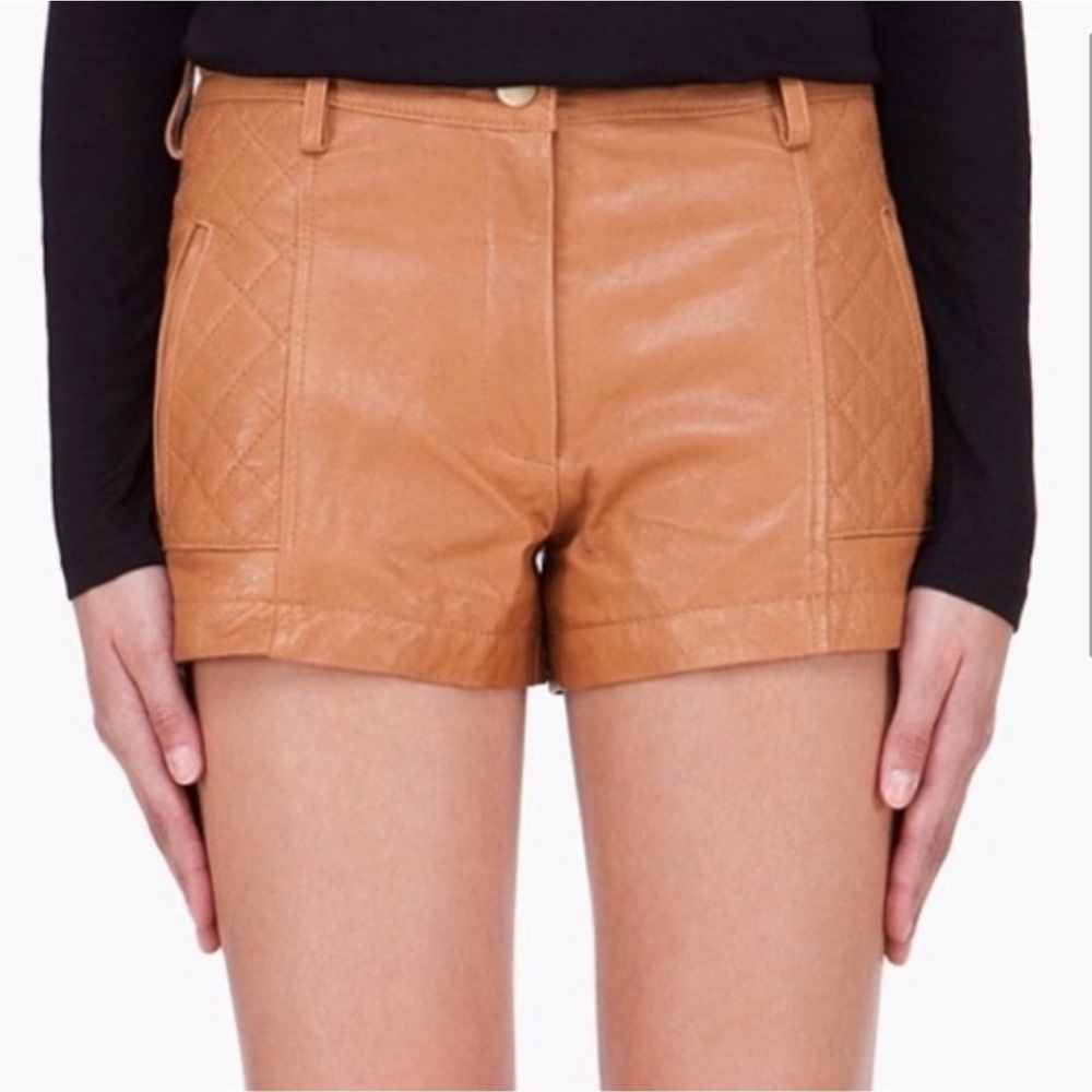 Thakoon Brown Quilted Lambskin Shorts Size 0